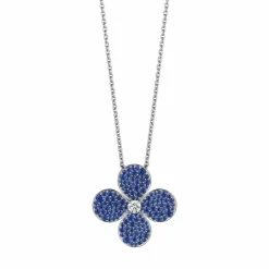 Zadok Collection Adjustable Flower Cluster Blue Sapphire And Diamond Pendant