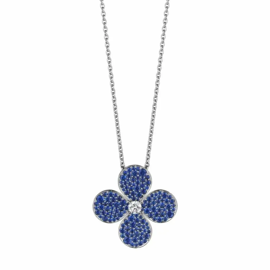 Zadok Collection Adjustable Flower Cluster Blue Sapphire And Diamond Pendant