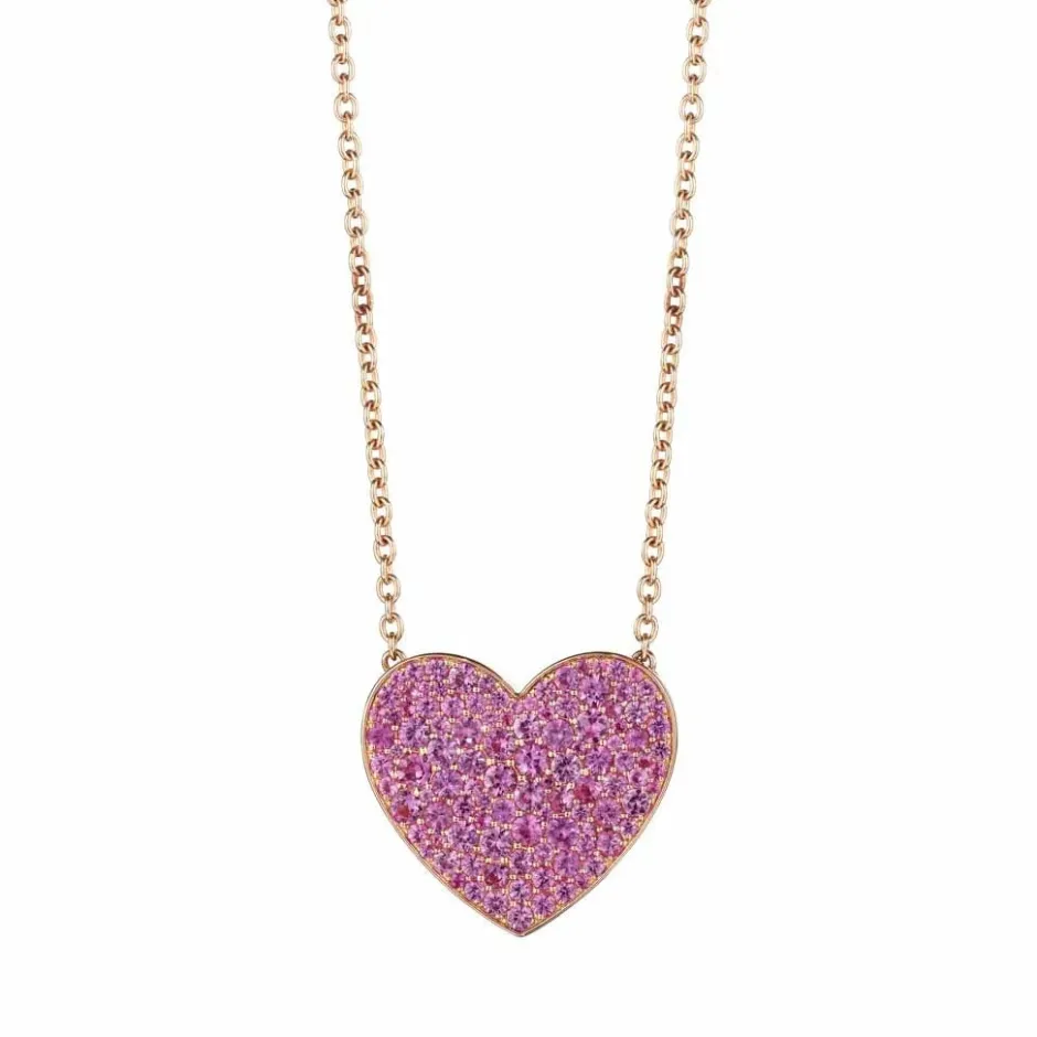 Zadok Collection Adjustable Large Heart Cluster Pink Sapphire Pendant