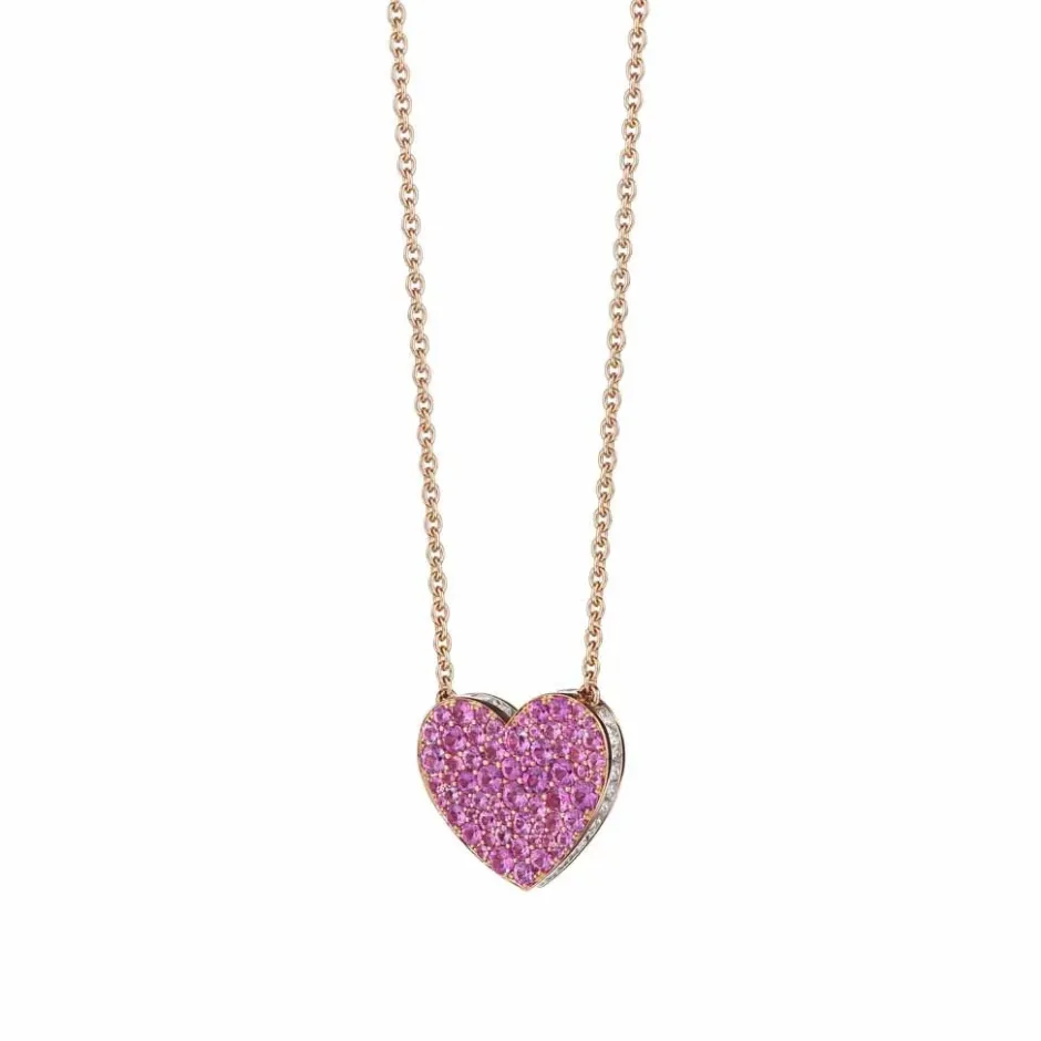 Zadok Collection Adjustable Medium Heart Cluster Pink Sapphire And Diamond Pendant