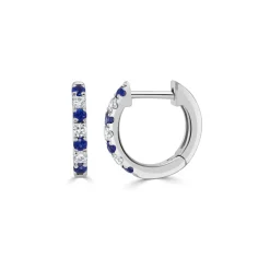 Zadok Collection Alternating Diamond & Blue Sapphire Huggie Earrings