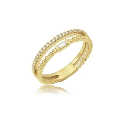 Zadok Collection Baguette Diamond Beaded Double Row Ring