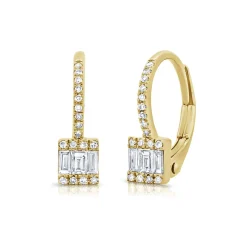 Zadok Collection Baguette Diamond Dangle Hoop Earrings