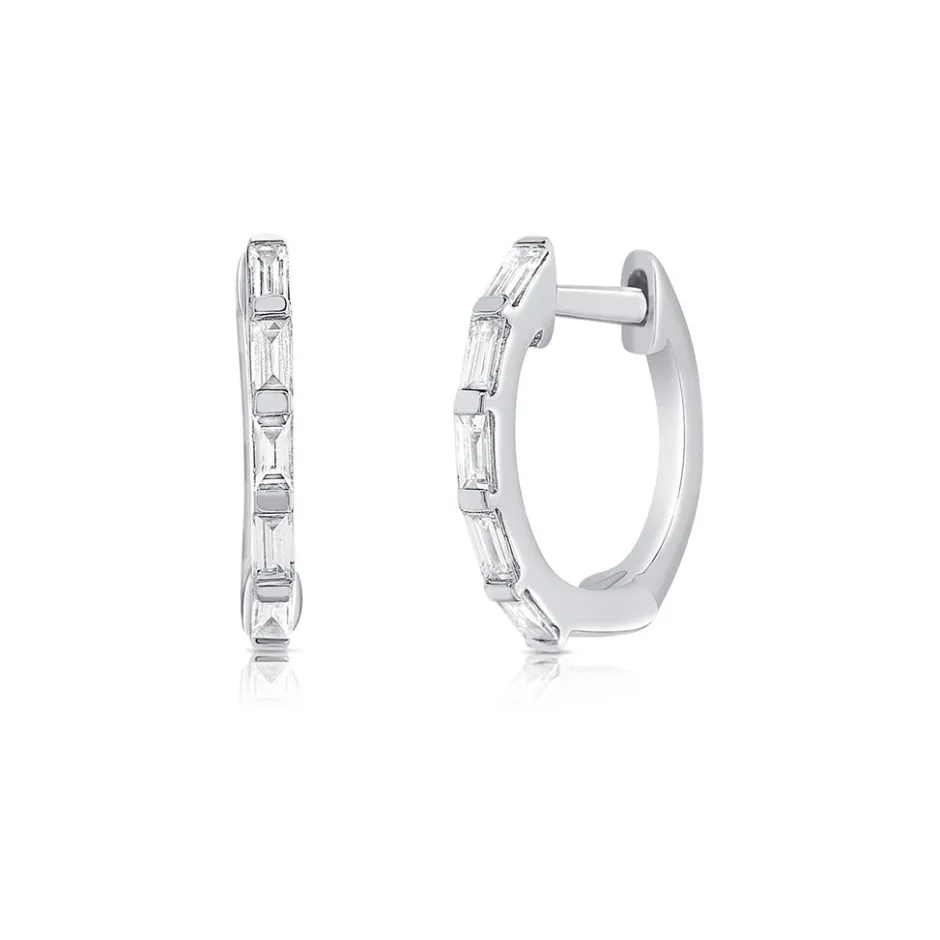 Zadok Collection Baguette Diamond Huggie Earrings