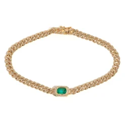 Zadok Collection Bezel Set Emerald With Diamond Pave Link Bracelet