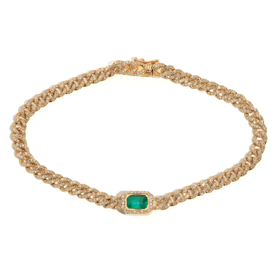 Zadok Collection Bezel Set Emerald With Diamond Pave Link Bracelet