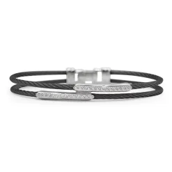 A'LOR Black Cable Dual Channel Bar Bracelet with 18k White Gold & Diamonds