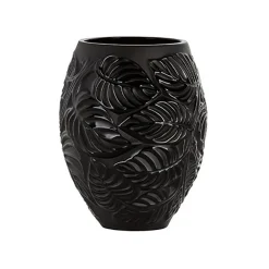 Lalique Black Feuilles Vase