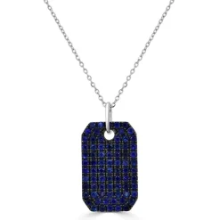 Zadok Collection Blue Sapphire Pave Dog Tag Charm On Link Chain