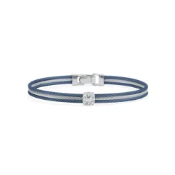 A'LOR Blueberry & Grey Cable with Square Diamond Station Bracelet