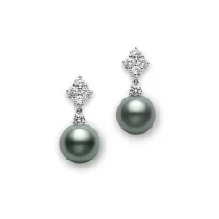 Mikimoto Classic Elegance Black South Sea Cultured Pearl And Diamond Earrings