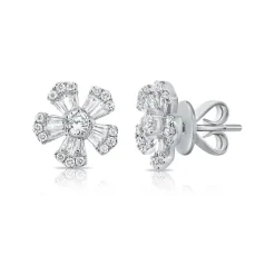 Zadok Collection Cluster Flower Stud Diamond Earrings 0.7ctw