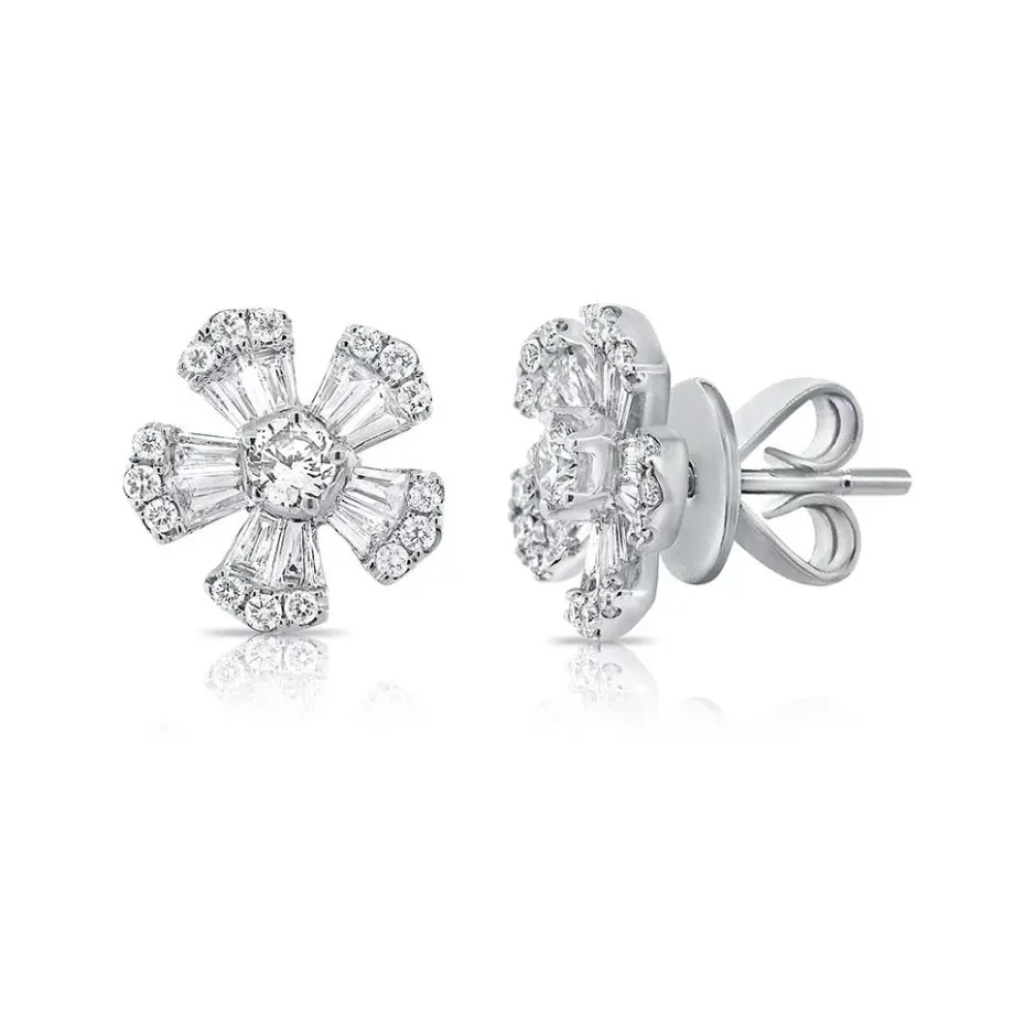 Zadok Collection Cluster Flower Stud Diamond Earrings 0.7ctw