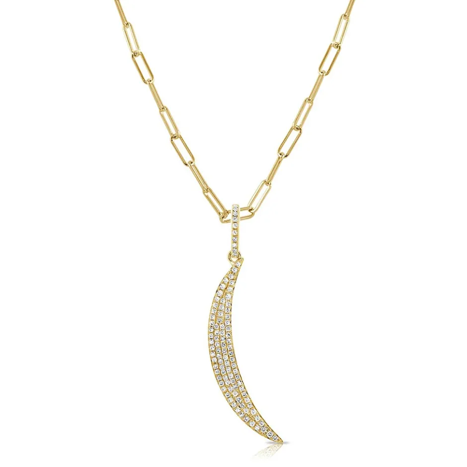 Zadok Collection Crescent Moon Pave Paperclip Diamond Pendant
