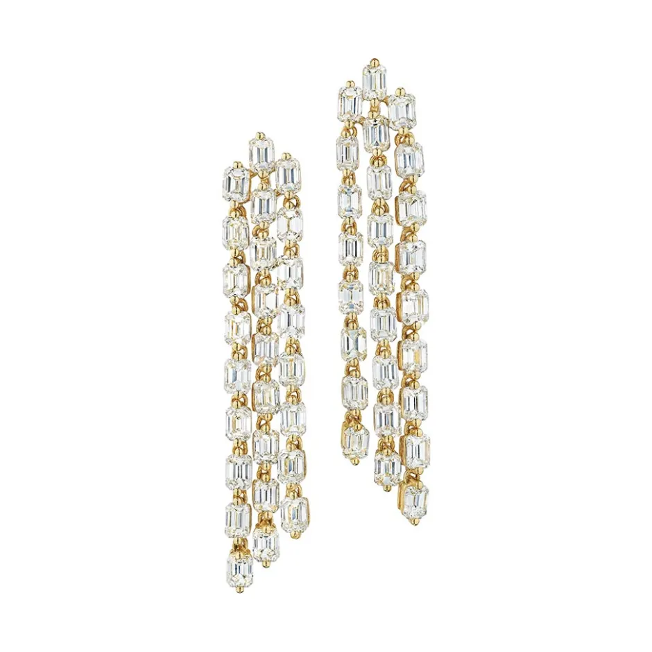 Zadok Collection Dangle Emerald Diamond Earrings
