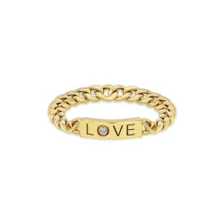 Zoe Chicco Diamond LOVE ID Bar Small Curb Chain Ring