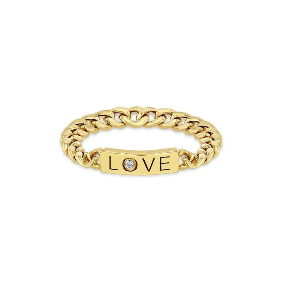 Zoe Chicco Diamond LOVE ID Bar Small Curb Chain Ring