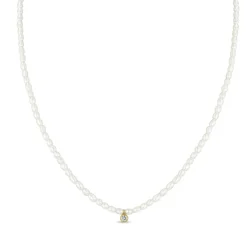 Zoe Chicco Diamond Pendant Rice Pearl Necklace