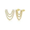 Zadok Collection Diamond Stud Chain Earring For Double Hole Piercing