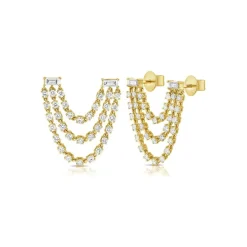 Zadok Collection Diamond Stud Chain Earring For Double Hole Piercing