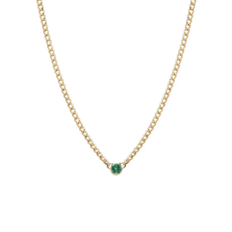 Zoe Chicco Emerald Bezel Extra Small Curb Chain Necklace