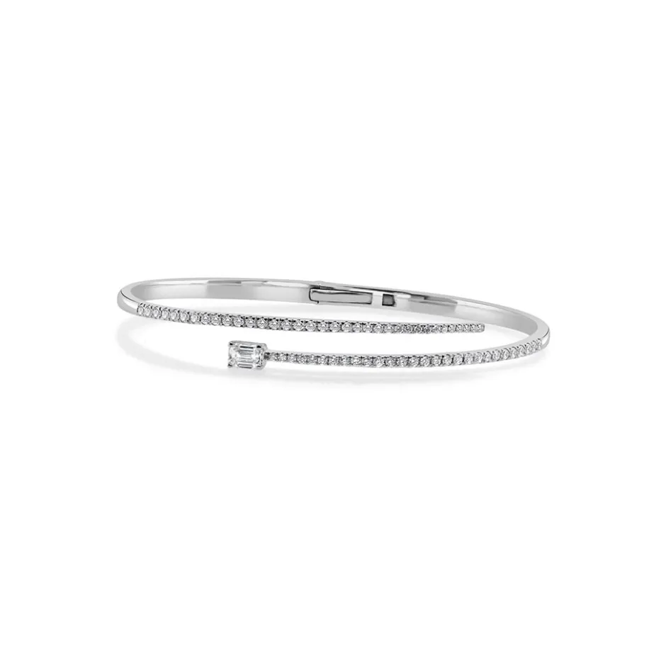 Zadok Collection Emerald-Cut Diamond Cross Over Bangle