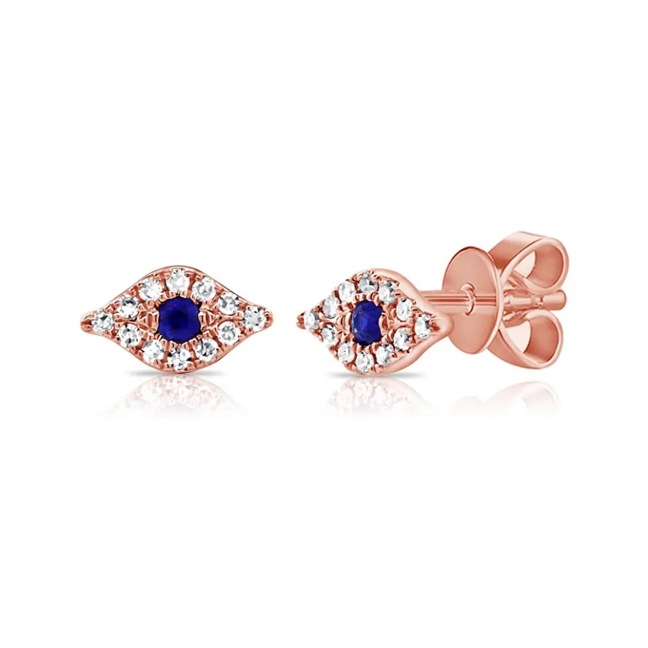 Zadok Collection Evil Eye Stud 0.1in Diamond And Blue Sapphire Earrings