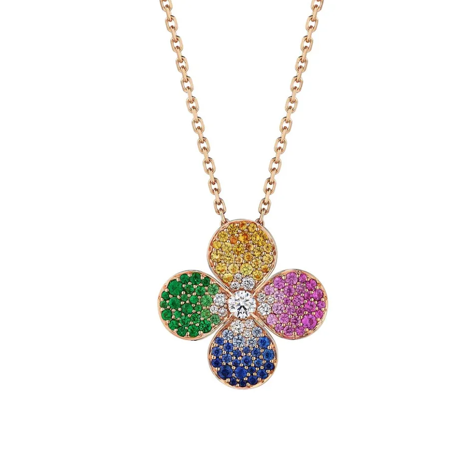Zadok Collection Flower Pave Multi-Colored Sapphire Necklace
