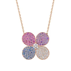 Zadok Collection Flower Pave Multi-Colored Sapphire Necklace