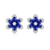 Zadok Collection Flower Pave Stud 15mm Diamond And Blue Sapphire Earrings