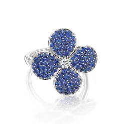 Zadok Collection Flower Shared Prong Blue Sapphire Ring