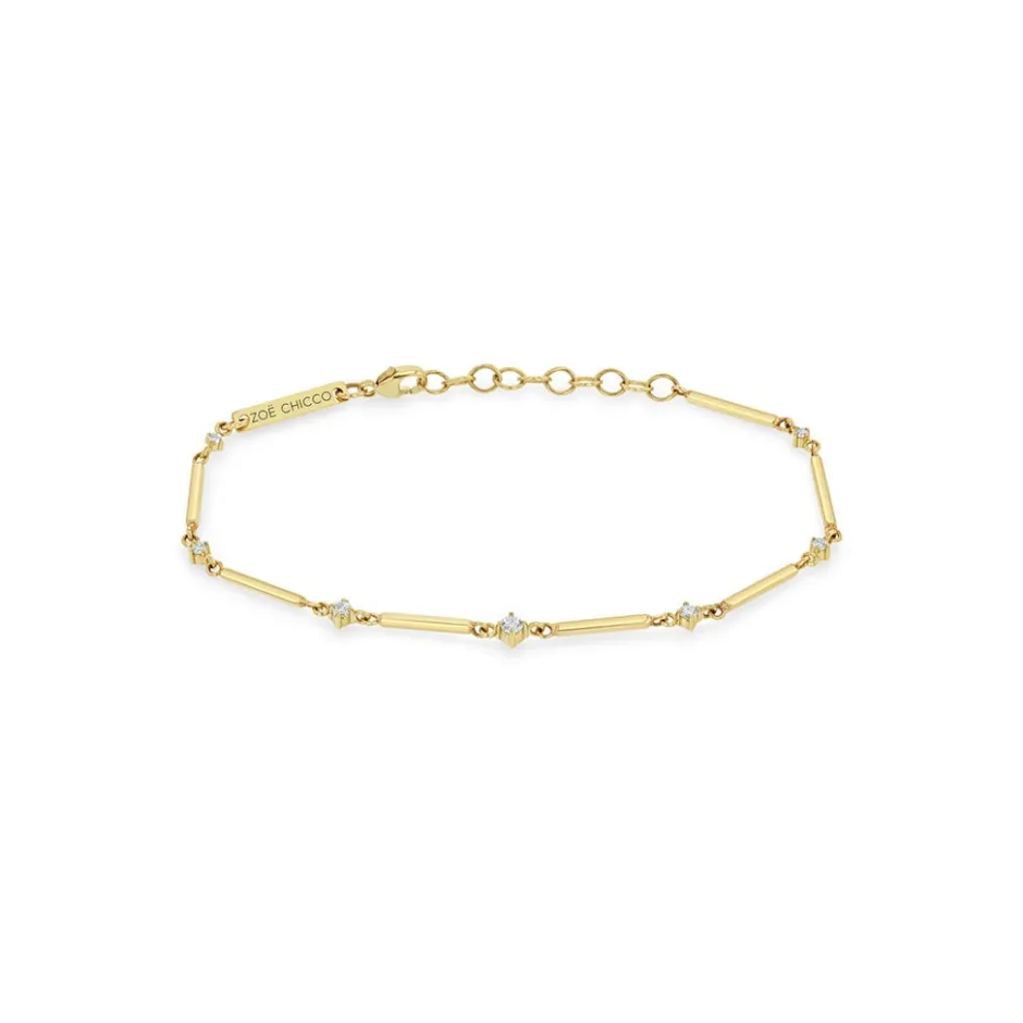 Zoe Chicco Gold Bar & Graduated Prong Diamond Bracelet