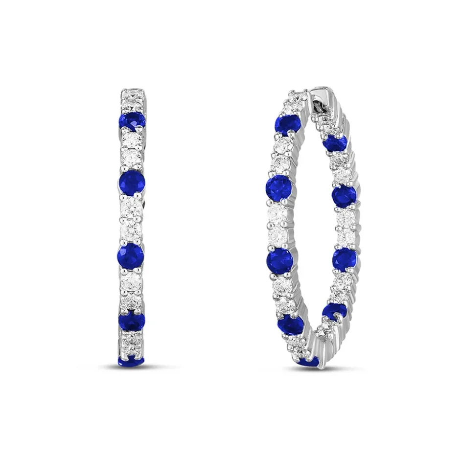 Roberto Coin Gold Blue Sapphire And Diamond Hoops Earrings