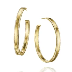 Zadok Collection Gold Hoop Half Round Diamond Earrings