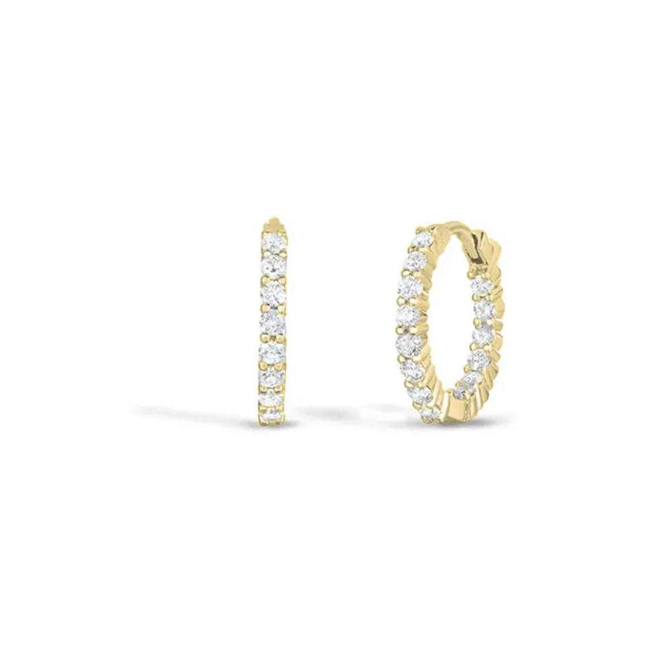 Roberto Coin Gold Petite Inside Outside Diamond Hoop Earrings