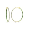 Zadok Collection Half Diamond & Half Emerald Hoop Earrings