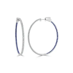 Zadok Collection Half Diamond Half Sapphire Hoop Earrings