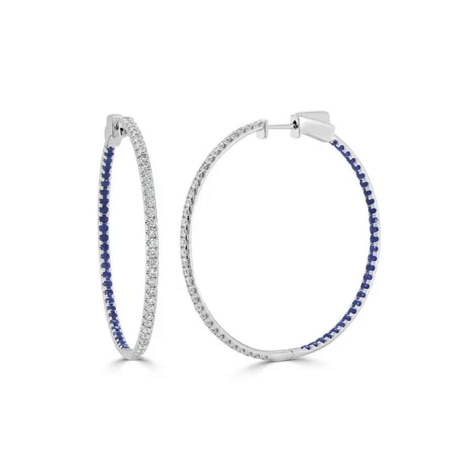 Zadok Collection Half Diamond Half Sapphire Hoop Earrings