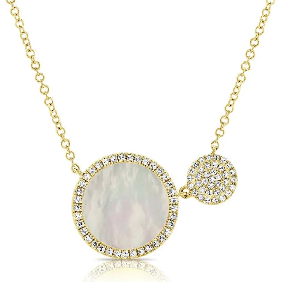 Zadok Collection Halo Circle Diamond And Mother Of Pearl Pendant