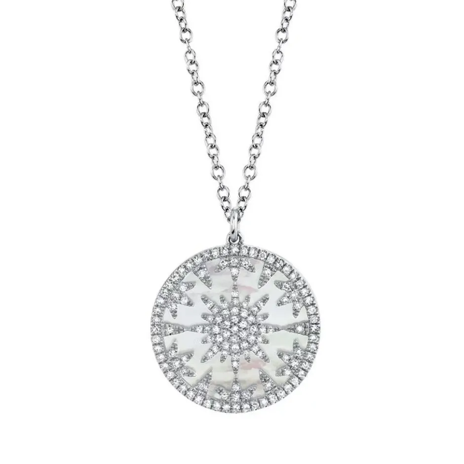 Zadok Collection Halo Circle 0.85in Diamond And Mother Of Pearl Pendant