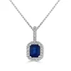 Zadok Collection Halo Diamond And Emerald Cut Blue Sapphire Pendant