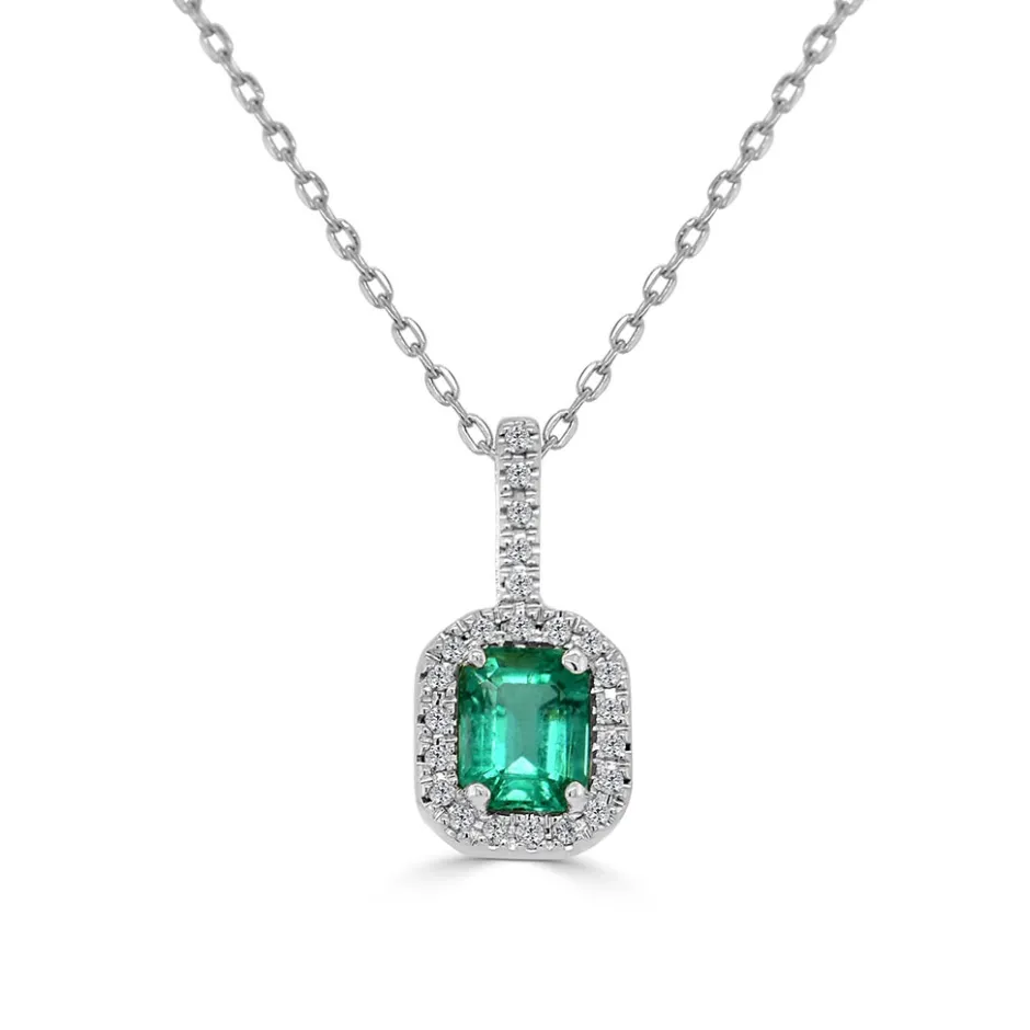 Zadok Collection Halo Diamond And Emerald Pendant