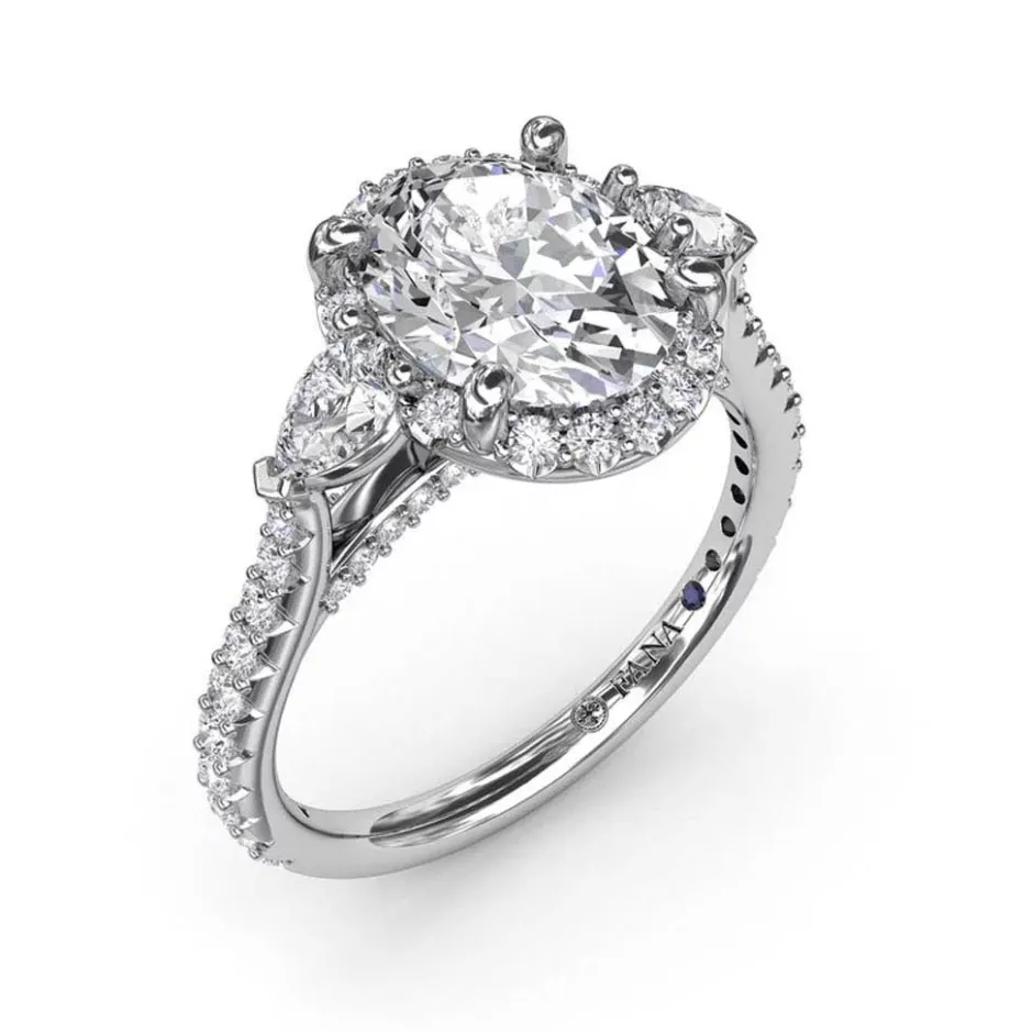Fana Halo Diamond Three Stone Engagement Ring