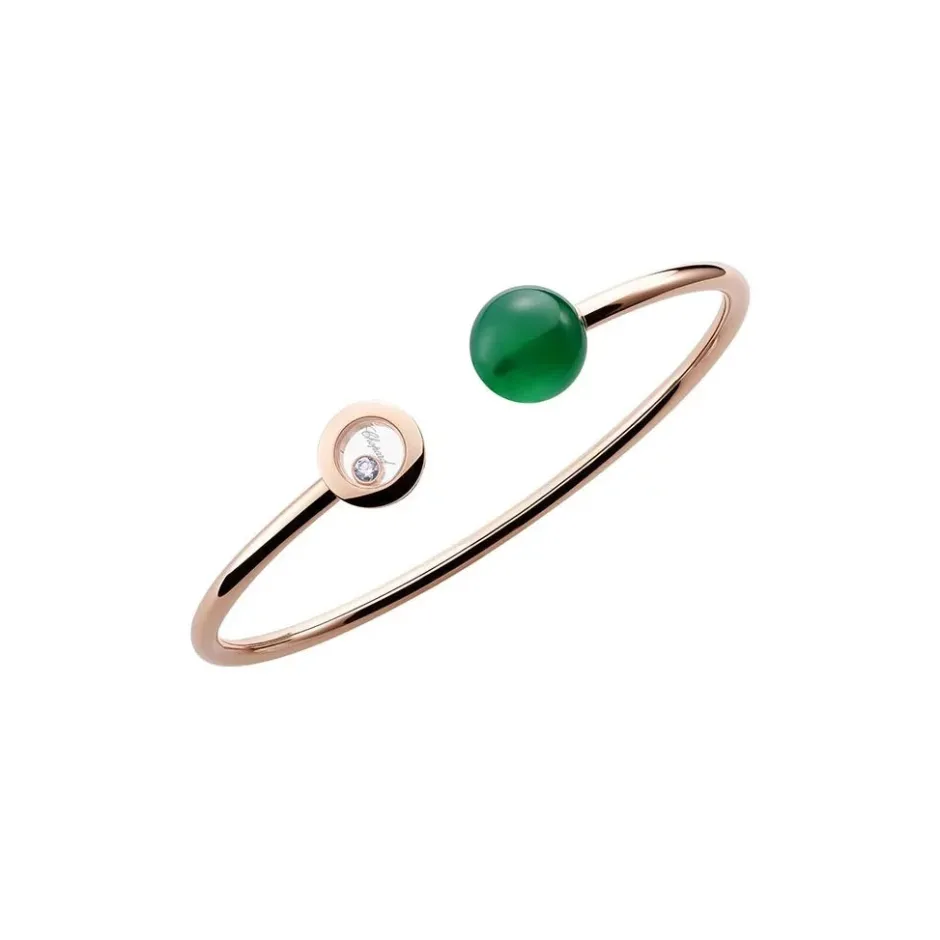 Chopard Happy Diamonds Open Round Diamond And Green Agate Bangle