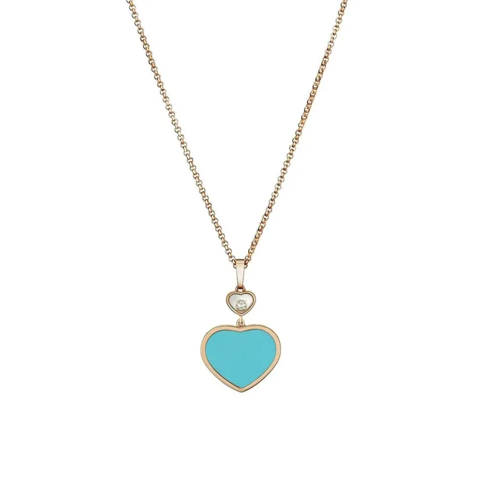 Chopard Happy Hearts Double Dangle Heart Diamond And Turquoise Pendant