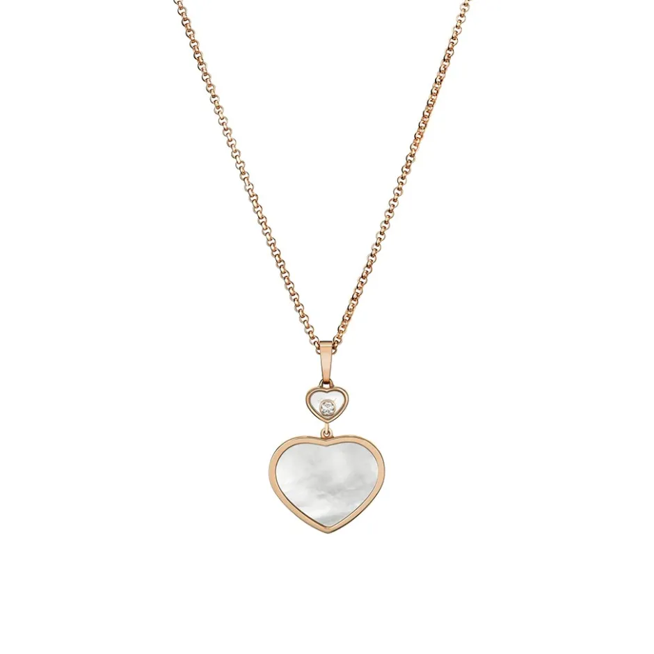 Chopard Happy Hearts Double Dangle Heart Diamond And Mother Of Pearl Pendant