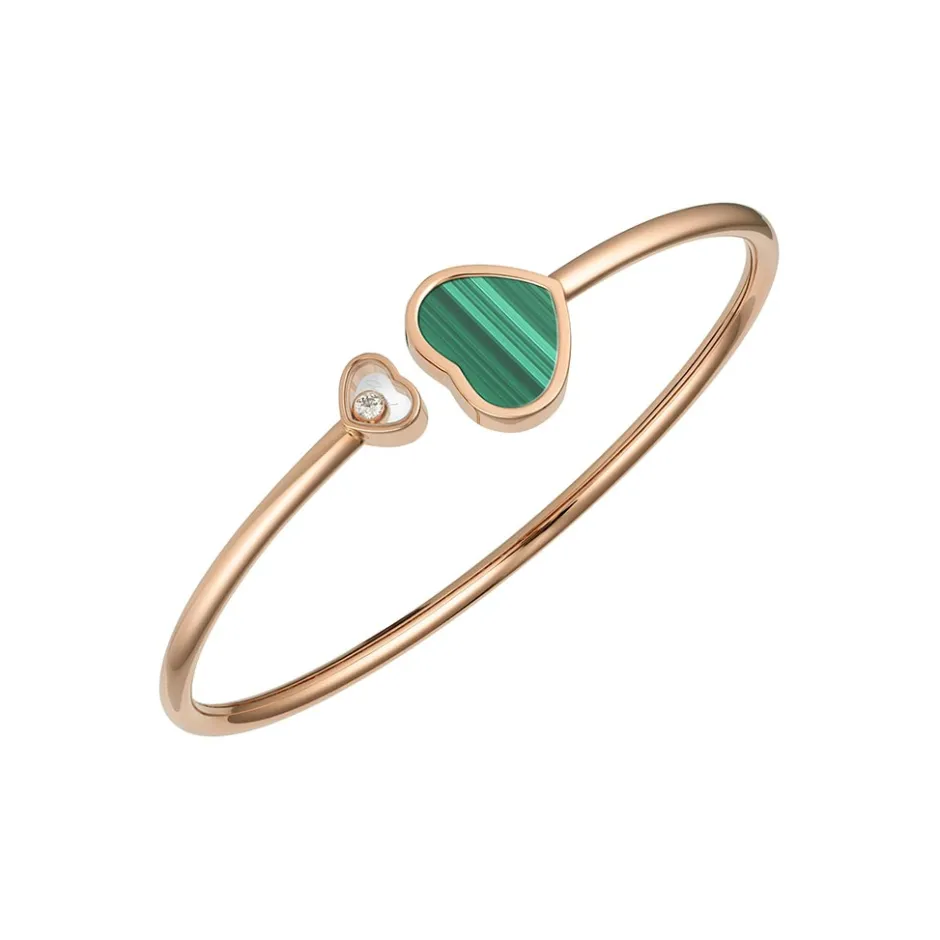 Chopard Happy Hearts Open Heart Diamond And Green Malachite Bangle