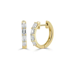 Zadok Collection Huggies With 8 Emerald-Cut Diamond Earrings