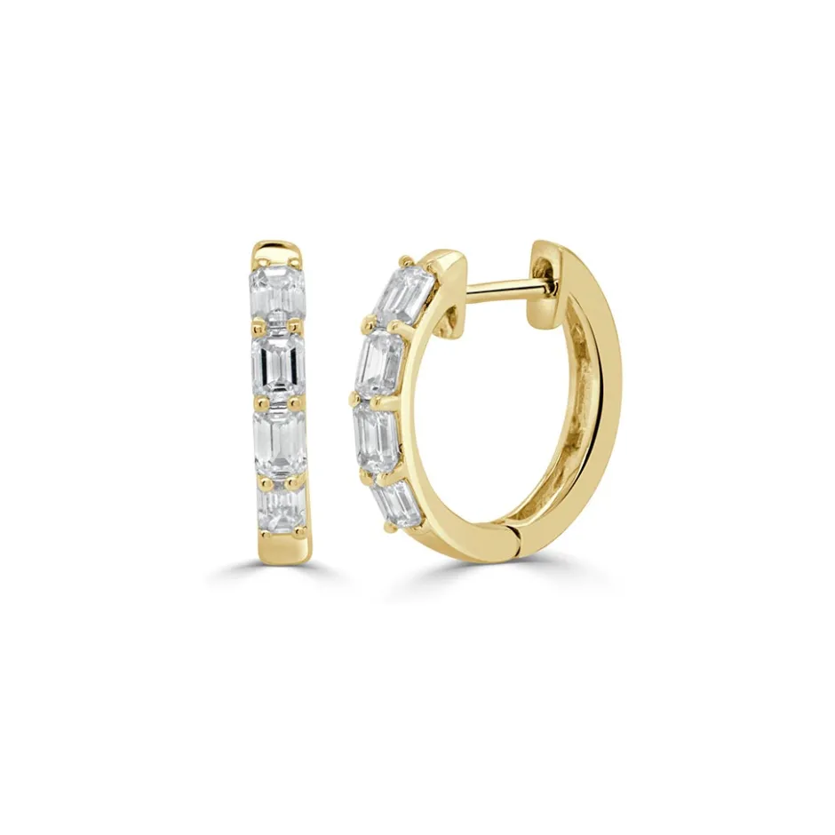 Zadok Collection Huggies With 8 Emerald-Cut Diamond Earrings