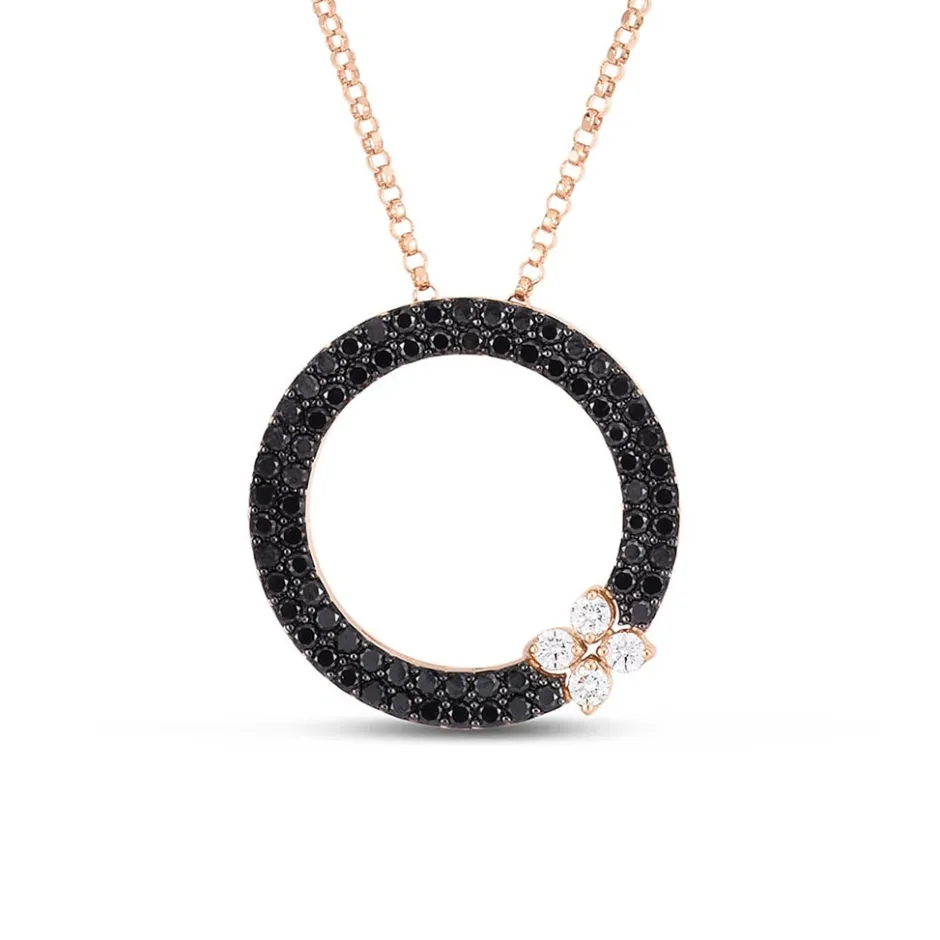 Roberto Coin Love In Verona Circle Pave Round Diamond And Black Diamond Pendant